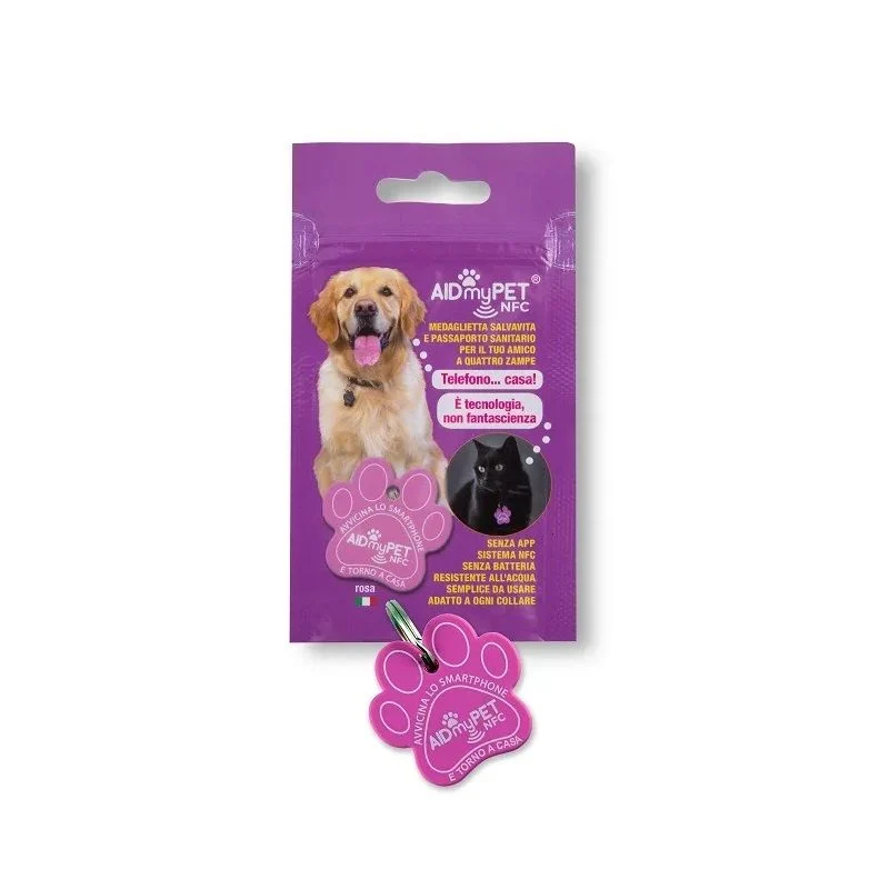 AidmyPet NFC medaglietta salvavita per cani e gatti 1 pezzo colore rosa
