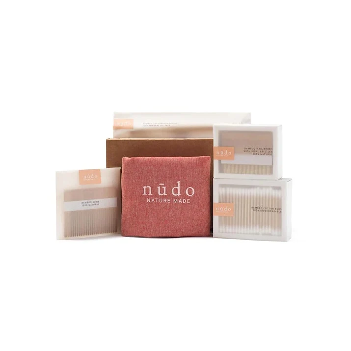 Nudo Kit Bamboo Essentials Cotton Fioc + Spazzolino Denti + Pettine + Spazzola Unghie + Shopper In C