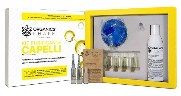 Organics Pharm Kit Purificante Capelli Lozione 6 Fiale + Shampoo 150ml + Spazzola