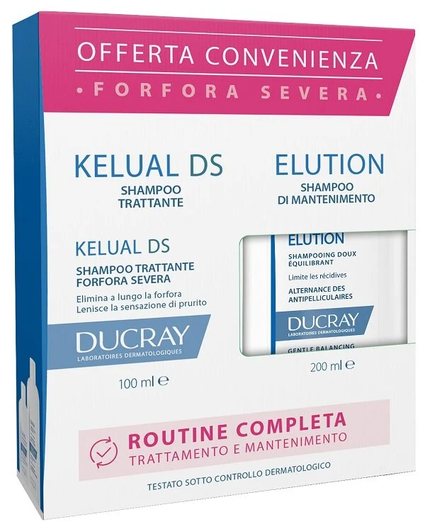 Ducray Cofanetto Routine Kelual DS Shampoo Trattante 100ml + Elution Shampoo Equilibrante Delicato 200ml