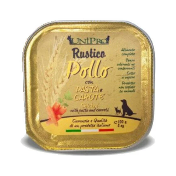 Unipro Rustico Cibo Umido Pollo Con Pasta E Carote Per Cani Vaschetta 100g