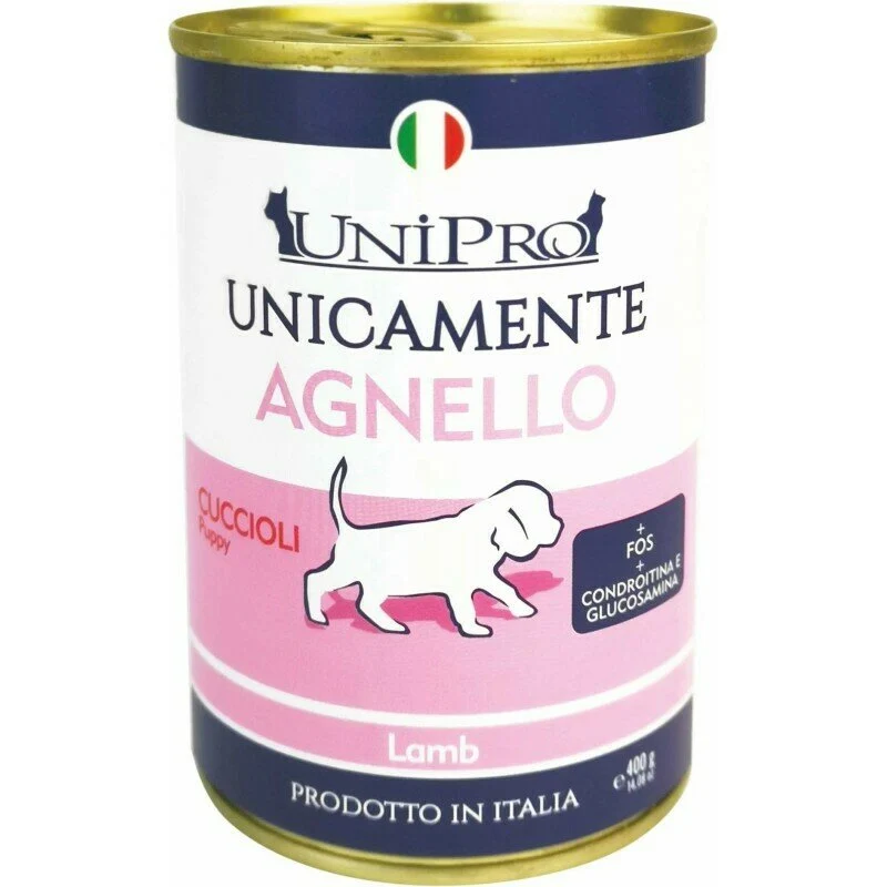 Unipro Unicamente Agnello Cibo Umido Cani Cuccioli Barattolo 400g