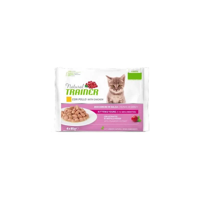 Natural Trainer Kitten & Young Pollo Bocconcini in Salsa Per Gattini 4x85g