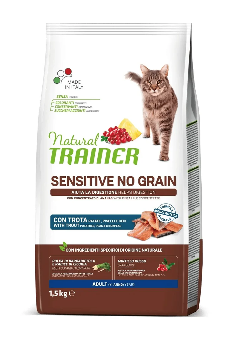 Natural Trainer No Grain Adult Trota Cibo Per Gatti 1,5kg
