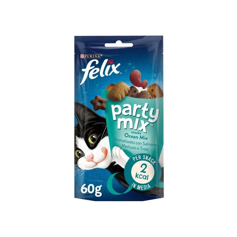 Purina Felix Party Mix Ocean Mix Salmone/Merluzzo/Trota Snack Gatti Adulti Busta 60g