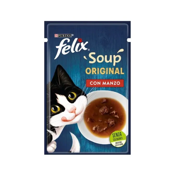 Purina Felix Soup Gusto Manzo Cibo Umido Gatti Adulti Busta 48g