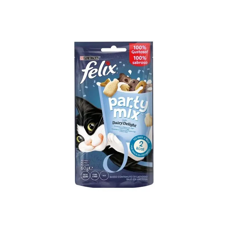 Purina Felix Party Mix Dairy Delight Latte&Formaggi Snack Gatti Adulti Busta 60g