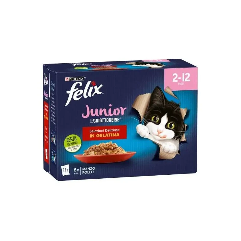 Purina Felix Le Ghiottonerie Junior Gusto Manzo/Pollo Cibo Umido Per Gattini Busta 12x85g