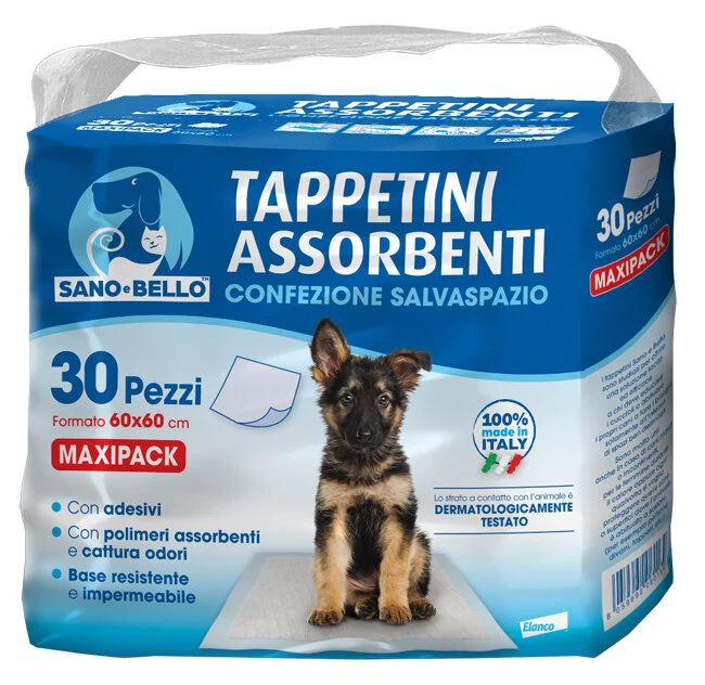Elanco Sano & Bello Tappetini Assorbenti Per Cani 30 Pezzi 60x60cm