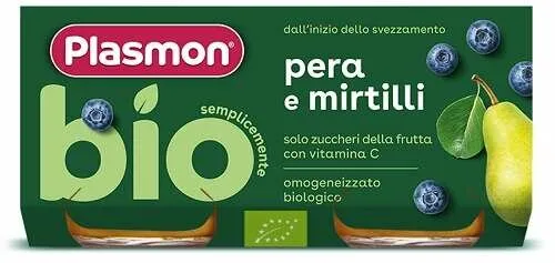 Plasmon Omogeneizzato Bio Pera Mirtilli 2x80g 6Mesi+