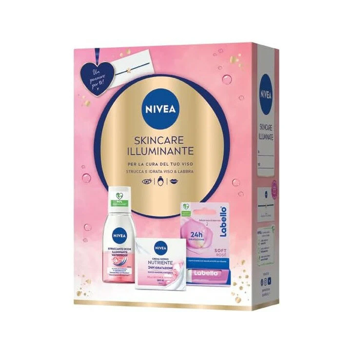Nivea Skincare Illuminante Cofanetto Crema Viso 50ml Struccante Occhi 125ml Balsamo Labbra 4.8g