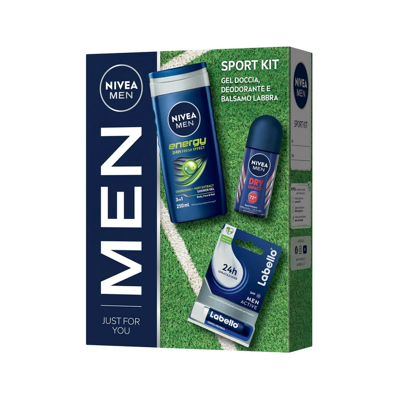 Nivea Men Sport Kit Cofanetto Con Doccia Shampoo 250ml Deodorante 50ml Burrocacao Labello Men 4.8g