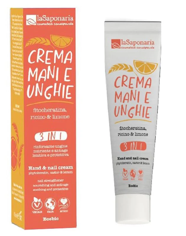 La Saponaria Crema Mani e Unghie 3 in 1 Fitocheratina, Ricino & Limone 40ml