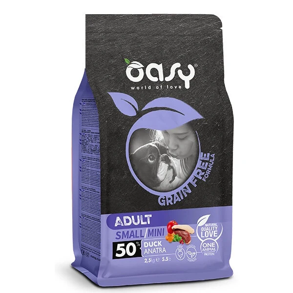 Oasy Grain Free Adult Small & Mini Con Anatra Per Cani Adulti 2.5kg