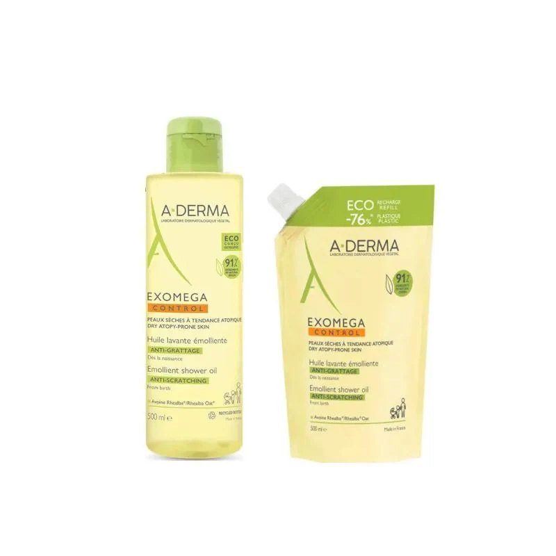 A-Derma Exomega Control Olio Lavante Emolliente 500ml + Ecoricarica 500ml