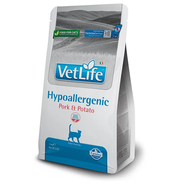 Farmina Vet Life Hypoallergenic Pork & Potato Cibo Secco Per Gatti Sacco 1,5 Kg