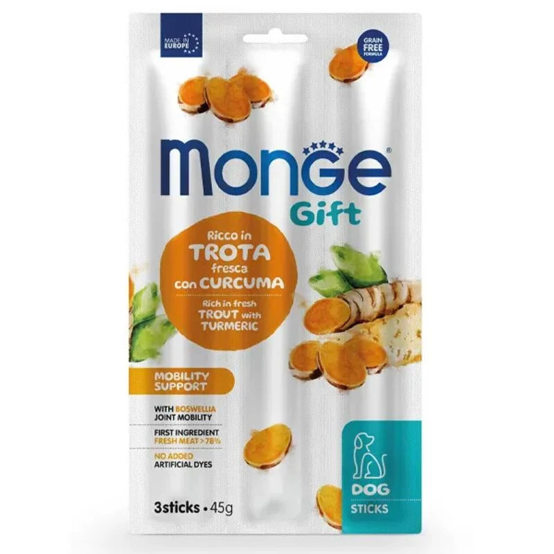 Monge Sticks Mobility Support Per Cani Adulti Trota Fresca Con Curcuma 45g