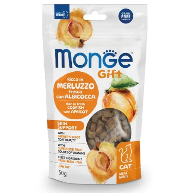 Monge Meat Minis Skin Support Snacks Per Gatti Merluzzo Fresco Con Albicocca 50g