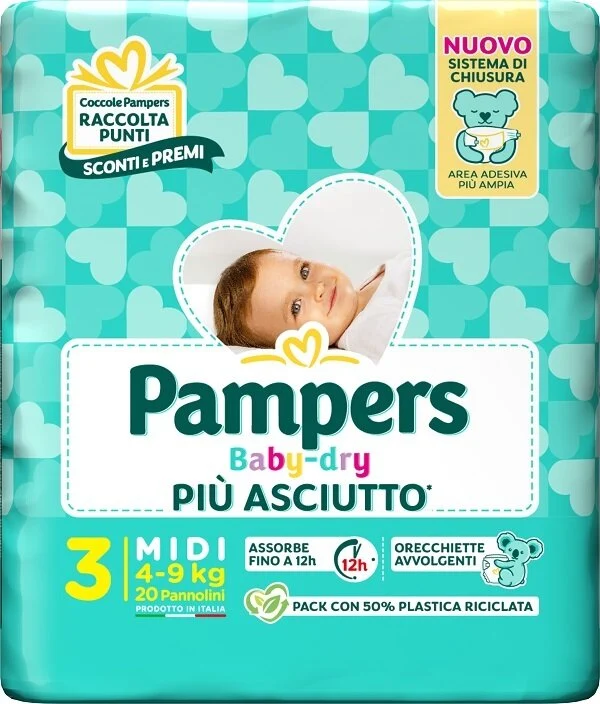 Pampers Babydry Taglia 3 Midi (4-9 Kg) 20 Pezzi