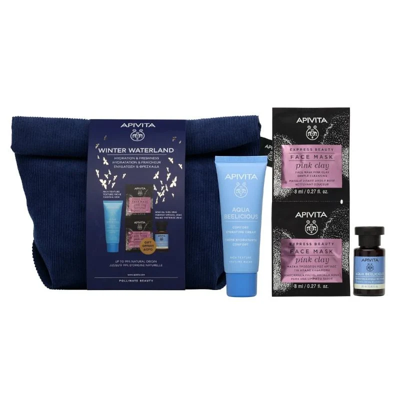 Apivita Cofanetto Aqua Beelicious Crema Comfort Idratante 40ml+Tonico Idratante 20ml+Maschera Argill
