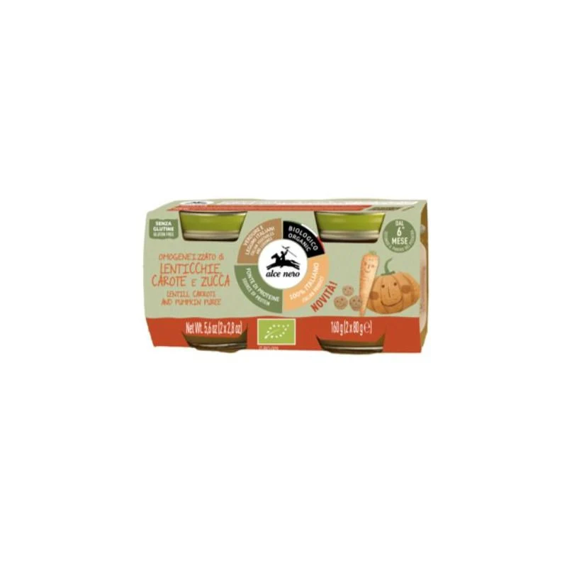 Alce Nero Omogeneizzato di lenticchie carote e zucca BIO 2x80g