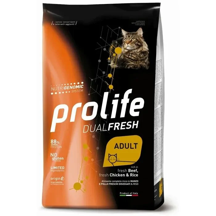 Prolife Cat Dual Fresh Adult Cibo Secco Per Gatti Adulti Beef Chicken Rice Sacco 1,5Kg