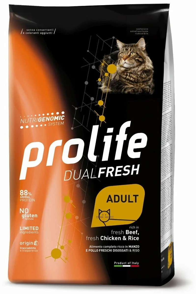 Prolife Cat Dual Fresh Adult Cibo Secco Per Gatti Adulti Beef Chicken Rice Sacco 7Kg
