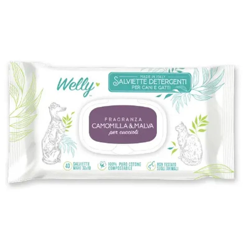 Welly Salviette Detergenti Camomilla & Malva Per Cani E Gatti 40 Pezzi