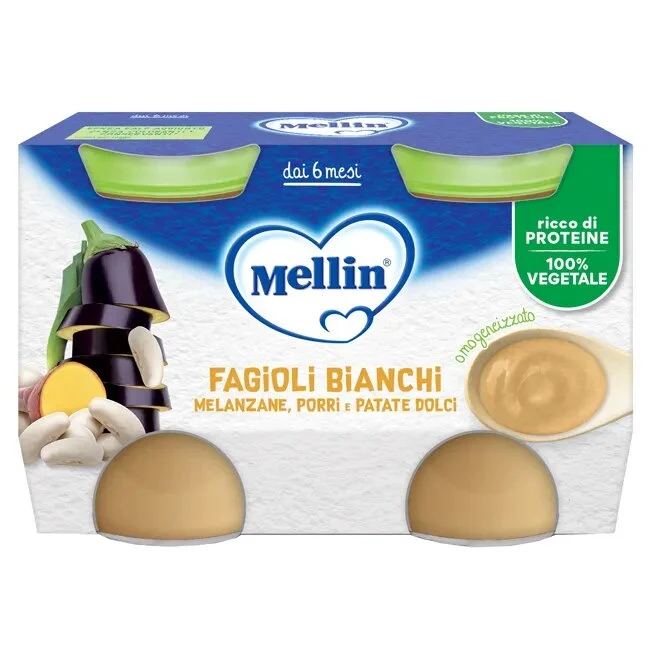 Mellin Omogeneizzato Fagioli Bianchi/Melanzane 2x130g 6Mesi+