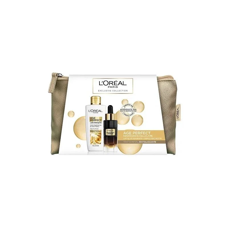 L'Oréal Paris Kit Age Perfect Trattamento Rivitalizzante latte detergente 200ml + siero viso notte 3