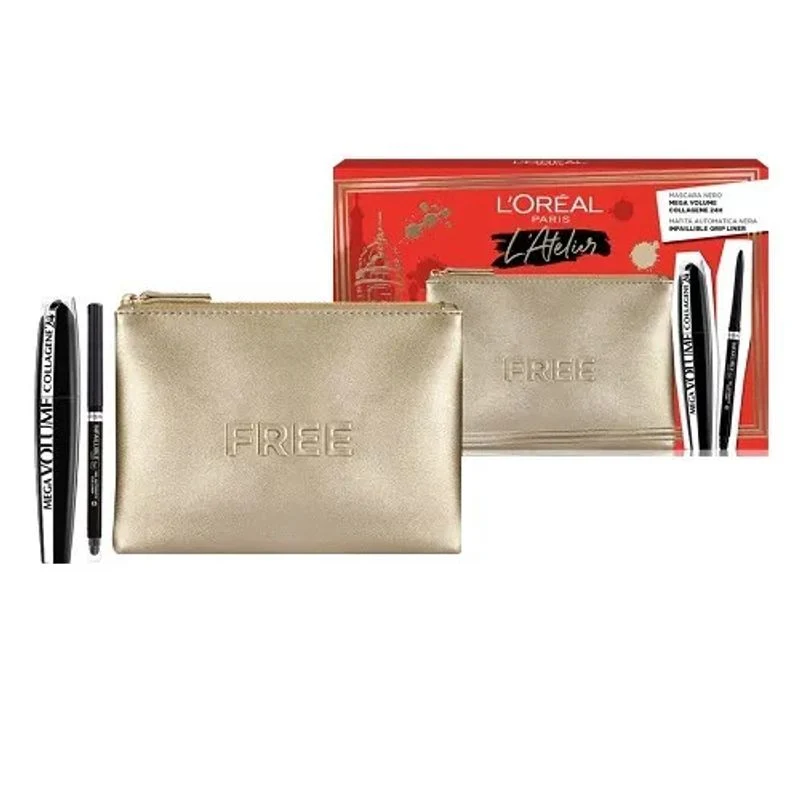 L'Oréal Paris L'Atelier Pochette Premium Mascara Nero Mega Volume +Matita Automatica Nera