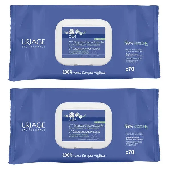 Uriage Bebe Salviette Detergenti All'Acqua 70+70 Pezzi
