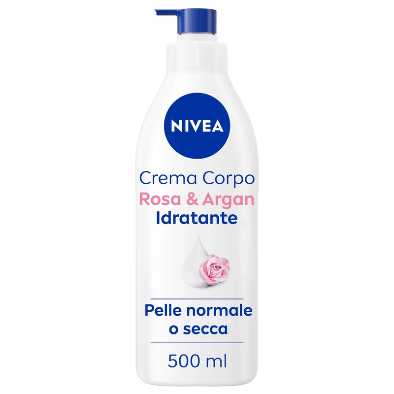 Nivea Crema Corpo Idratante Rosa & Argan Idratante 72h Profumata Alla Rosa 500ml
