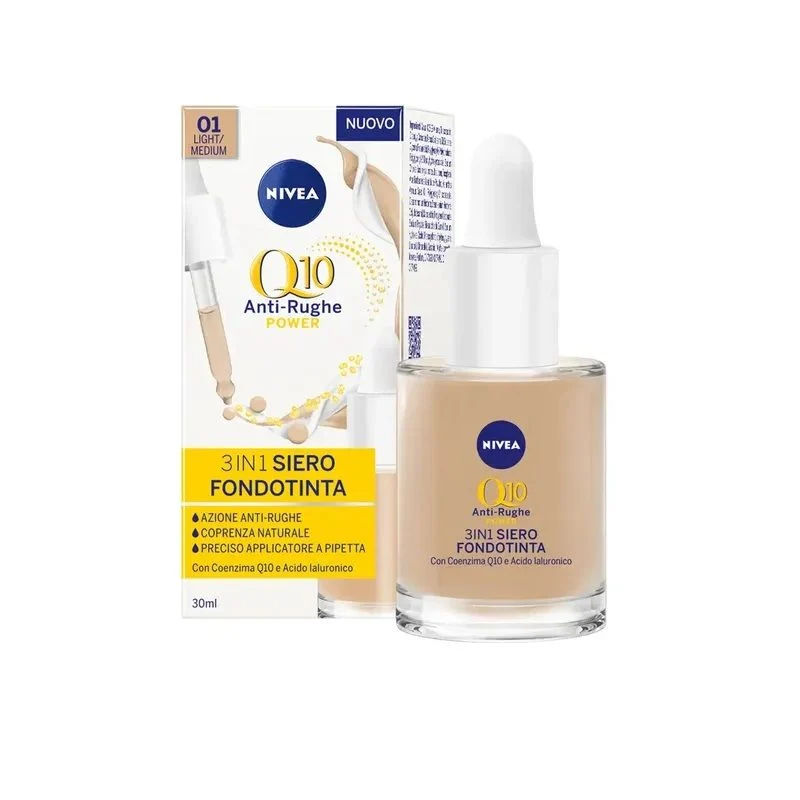 Nivea Face Q10 Power Antirughe 3In1 Siero Fondotinta Light/Medium 30ml