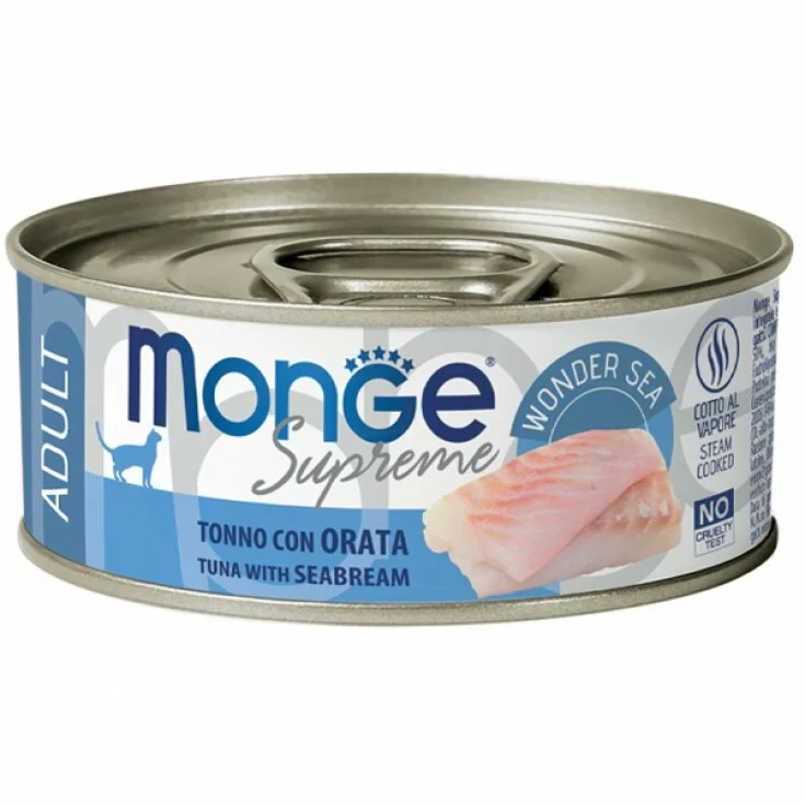 Monge Supreme Cibo Umido Tonno Con Calamari Per Gatti Sterilizzati Scatoletta 80g