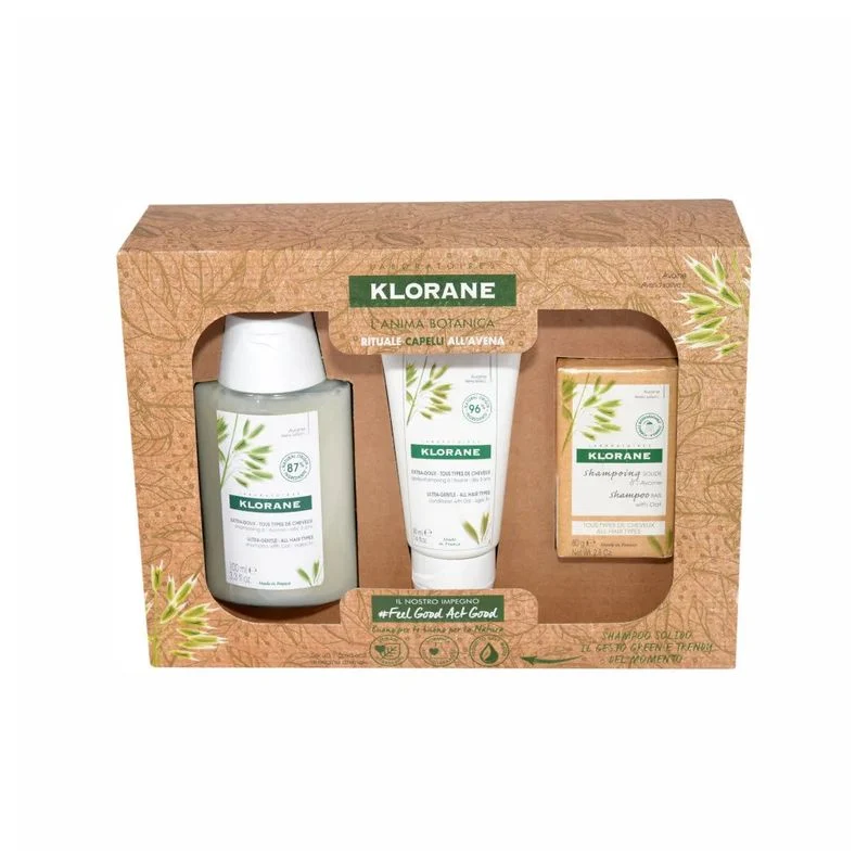 Klorane Cofanetto Rituale Capelli Normali all'Avena shampoo 100ml + balsamo 50ml + shampoo solido 80