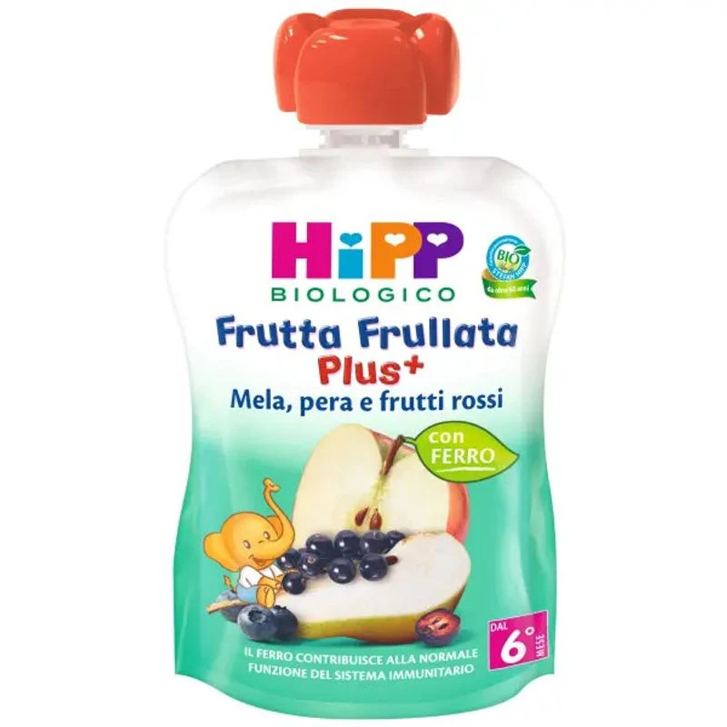 Hipp Bio Frutta Frullata Plus Mela Pera Futti Rossi + Ferro 90g