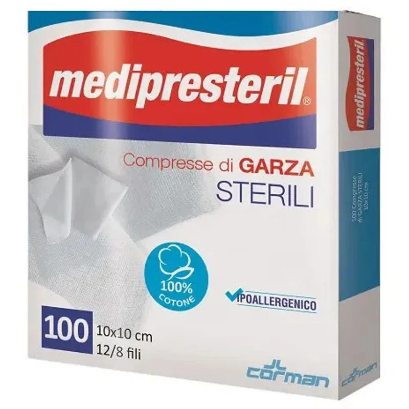 Medipresteril Compresse Di Garza Sterili 12/8 Fili 10x10cm 100 Pezzi