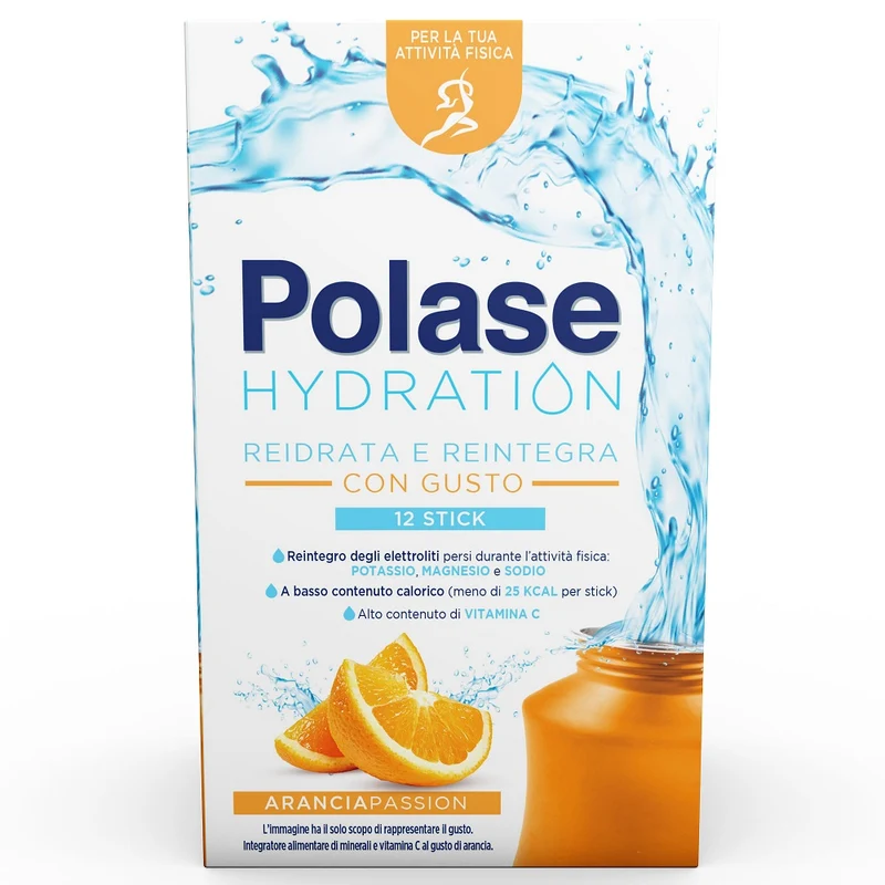 Polase Hydration Integratore Alimentare Magnesio/Potassio Sali Minerali Vitamina C Arancia 12 Stick