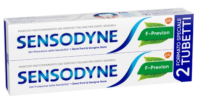 Sensodyne F-Previen Dentifricio Denti Sensibili Gusto Menta Fresca 2x75 ml