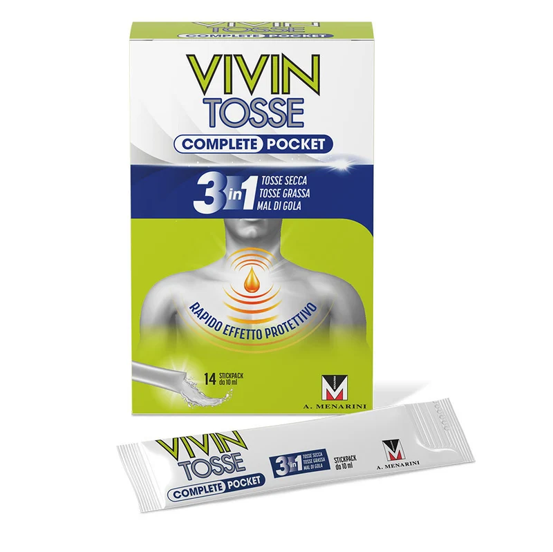 Vivin Tosse Complete 3in1 Pocket Tosse Secca Grassa Mal Di Gola 14 Stickpack