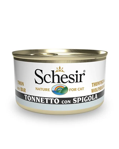 Schesir Tonnetto Con Spigola Cibo Umido Gatti Adulti Lattina 85g