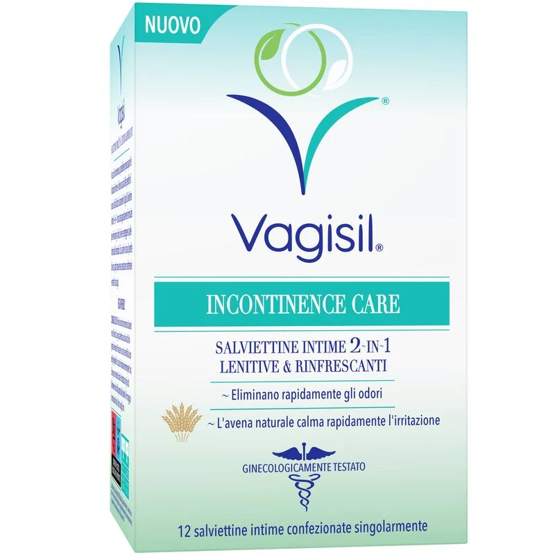 Vagisil Incontinence Care salviettine intime 2in1 lenitive e rinfrescanti 12 pezzi