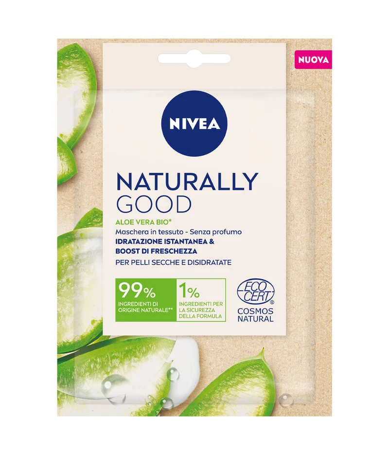 Nivea Naturally Good Aloe Vera Bio Maschera Viso in Tessuto Per Cura Della Pelle 1 Pezzo