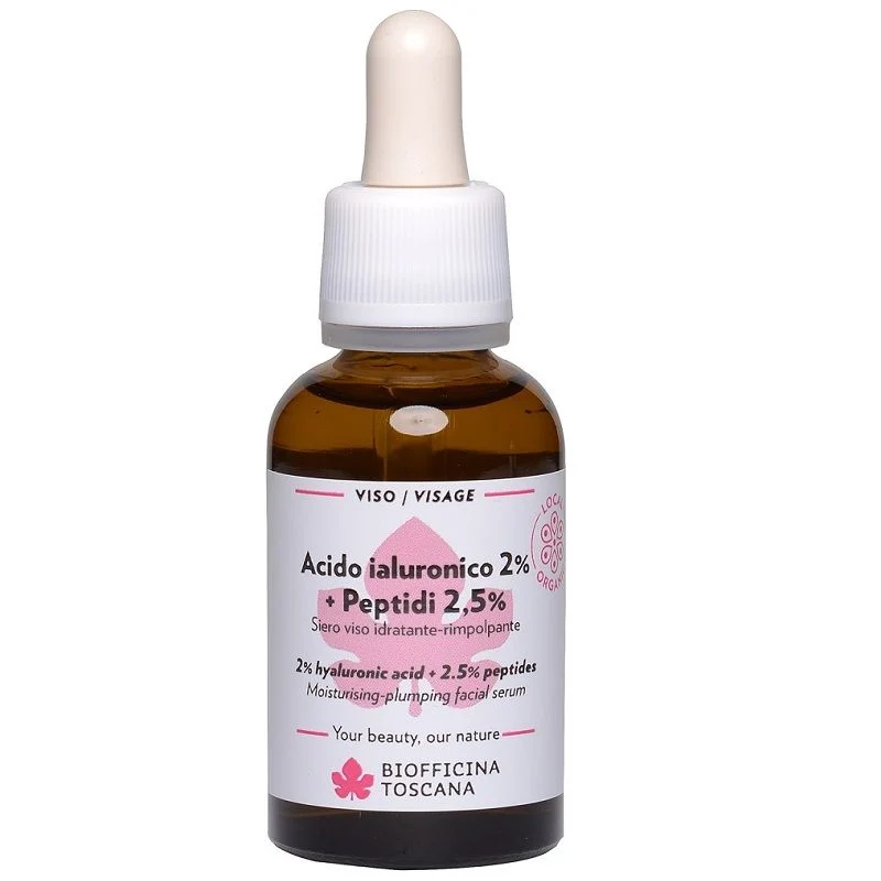 Biofficina Toscana Acido ialuronico 2% + Peptidi 2,5% Siero viso idratante-rimpolpante 30ml