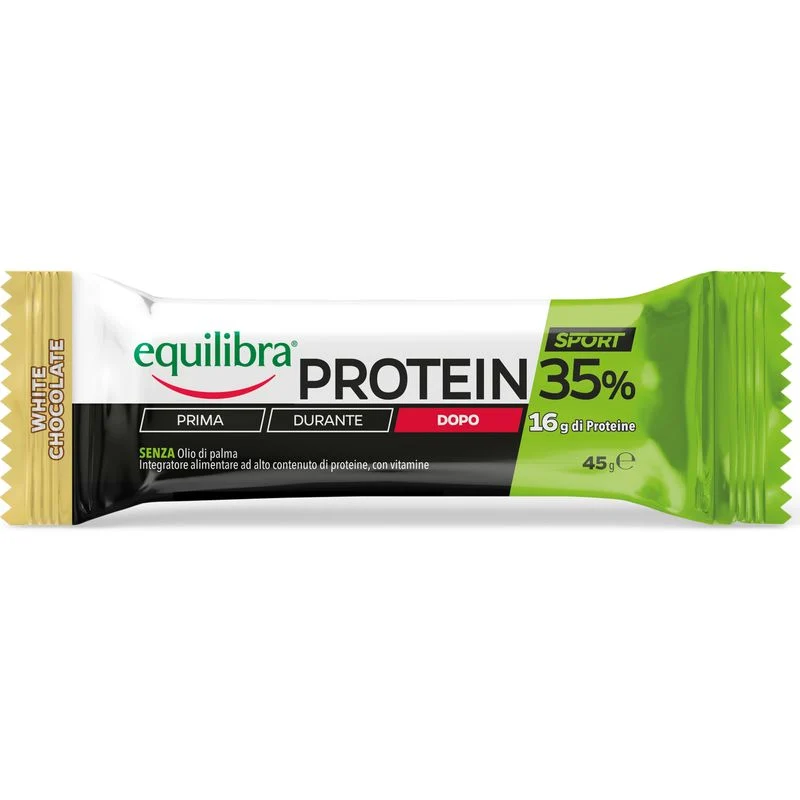 Equilibra Sport Protein 35% White Chocolate barretta proteica gusto cioccolato bianco 45g
