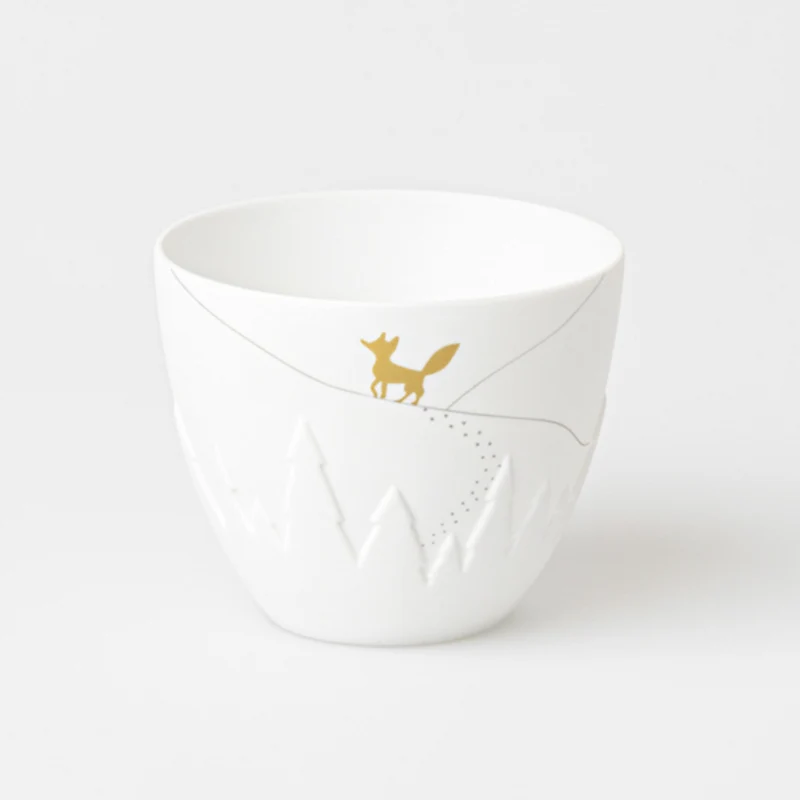 Räder - Portacandele in porcellana tealight - Vasetto Paesaggio con Volpe 6,5x8cm