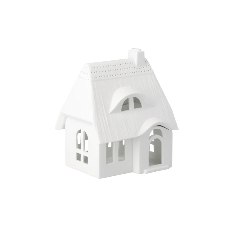 Räder - Casetta in porcellana portacandela tealight - Tetto di paglia h16cm