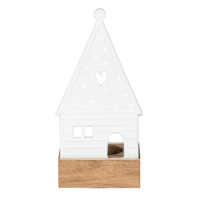 Räder - Portacandele - Casetta Pan di Zenzero Cuore in porcellana e legno 7x13cm