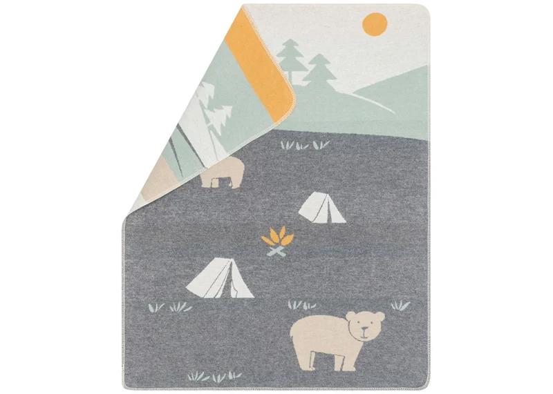 Fussenegger Kids - Coperta in flanella di cotone e viscosa 90x70 cm - Camping Grigio